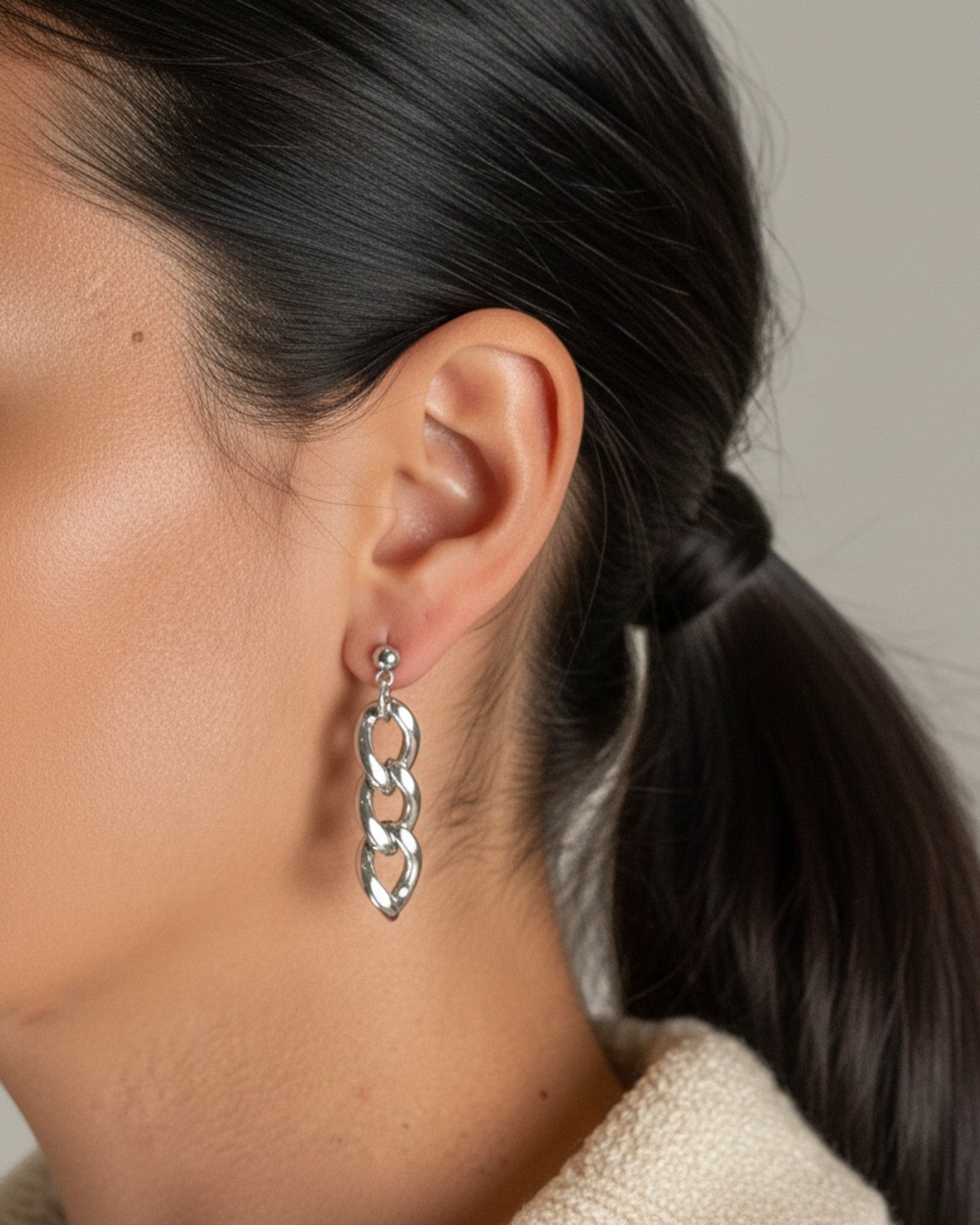 Odonata gold-plated stainless steel chain drop earrings with butterfly closure. 4cm drop.