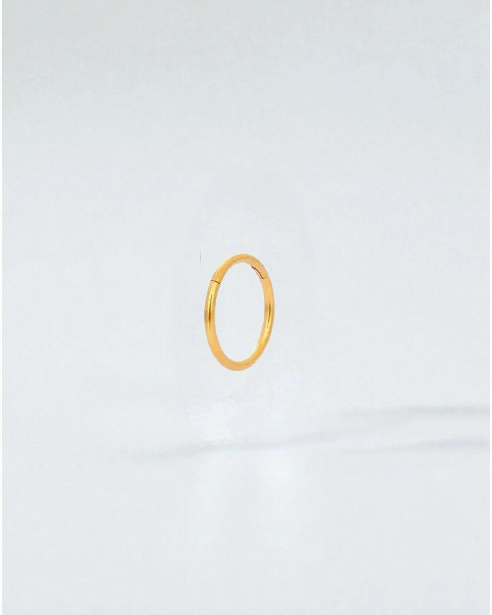 Odonata gold-plated stainless steel clicker hoop earring, 8mm inner diameter, for a minimalist look.