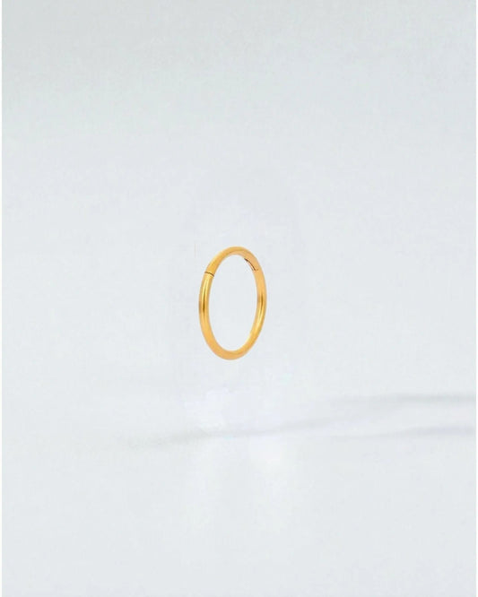 Odonata gold-plated stainless steel clicker hoop earring, 8mm inner diameter, for a minimalist look.
