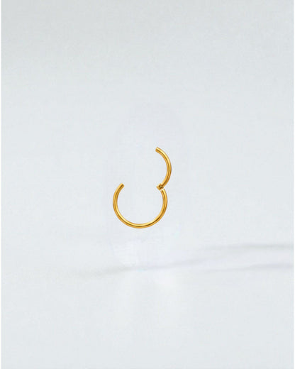 Odonata gold-plated stainless steel clicker hoop earring, 10mm inner diameter, for a minimalist look.