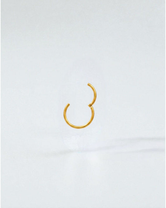 Odonata gold-plated stainless steel clicker hoop earring, 10mm inner diameter, for a minimalist look.
