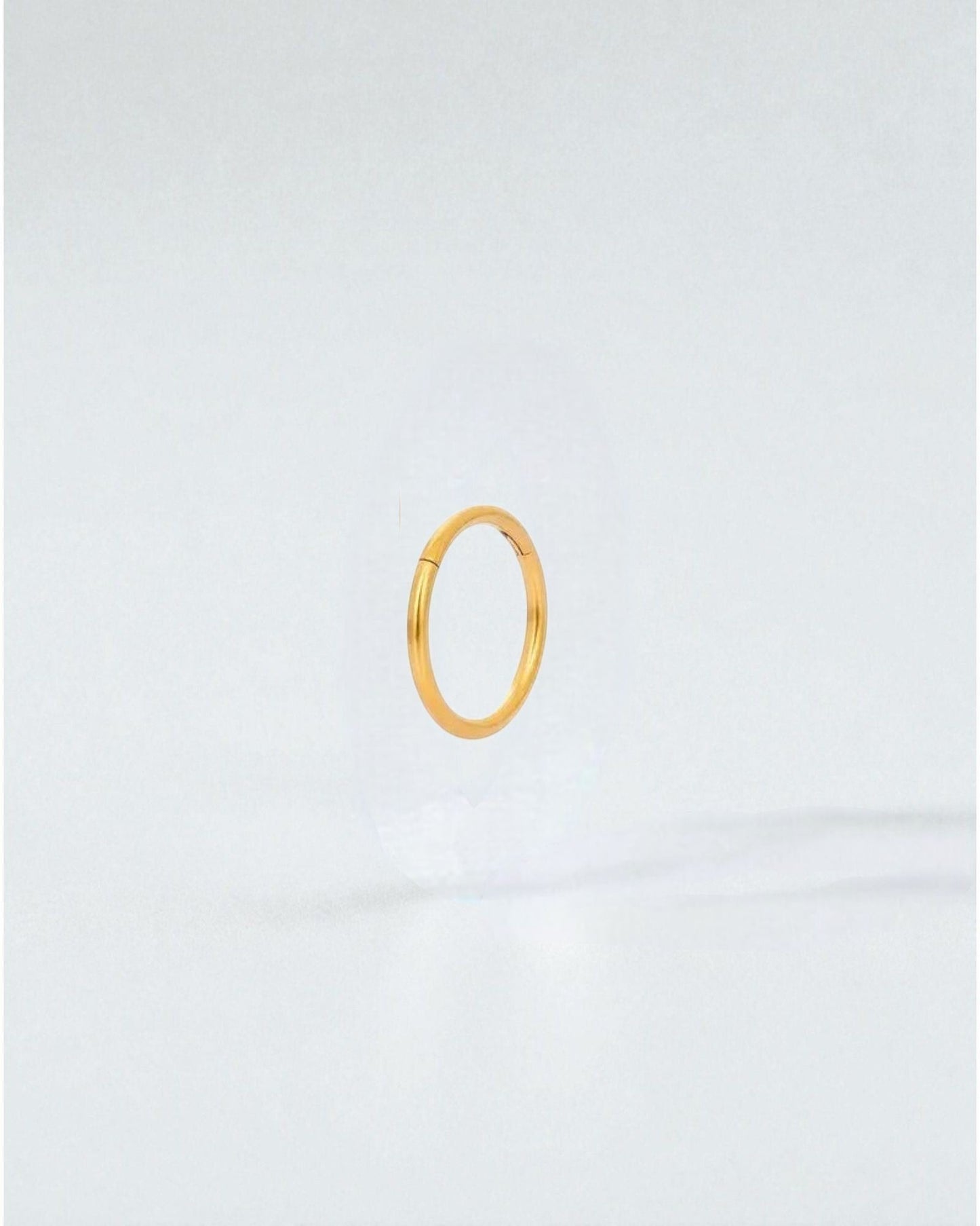Odonata gold-plated stainless steel clicker hoop earring, 10mm inner diameter, minimalist design for everyday wear.