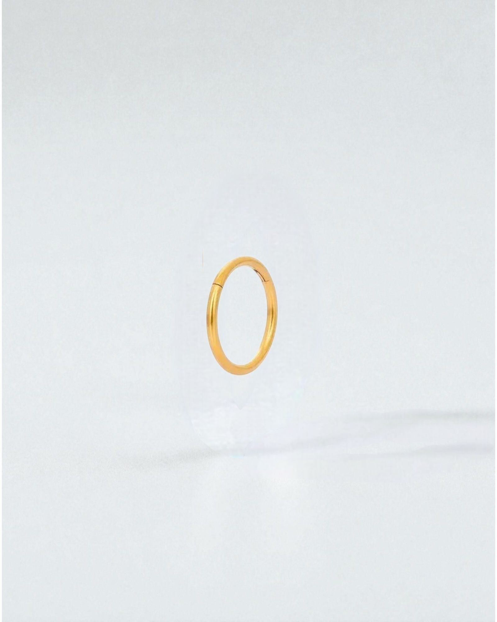 Odonata gold-plated stainless steel clicker hoop earring, 10mm inner diameter, minimalist design for everyday wear.