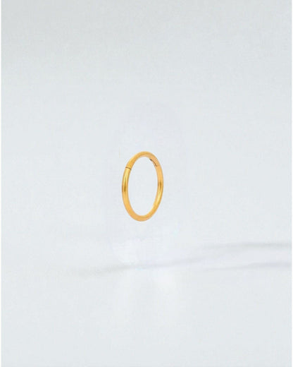 Odonata gold-plated stainless steel clicker hoop earring, 10mm inner diameter, minimalist design for everyday wear.