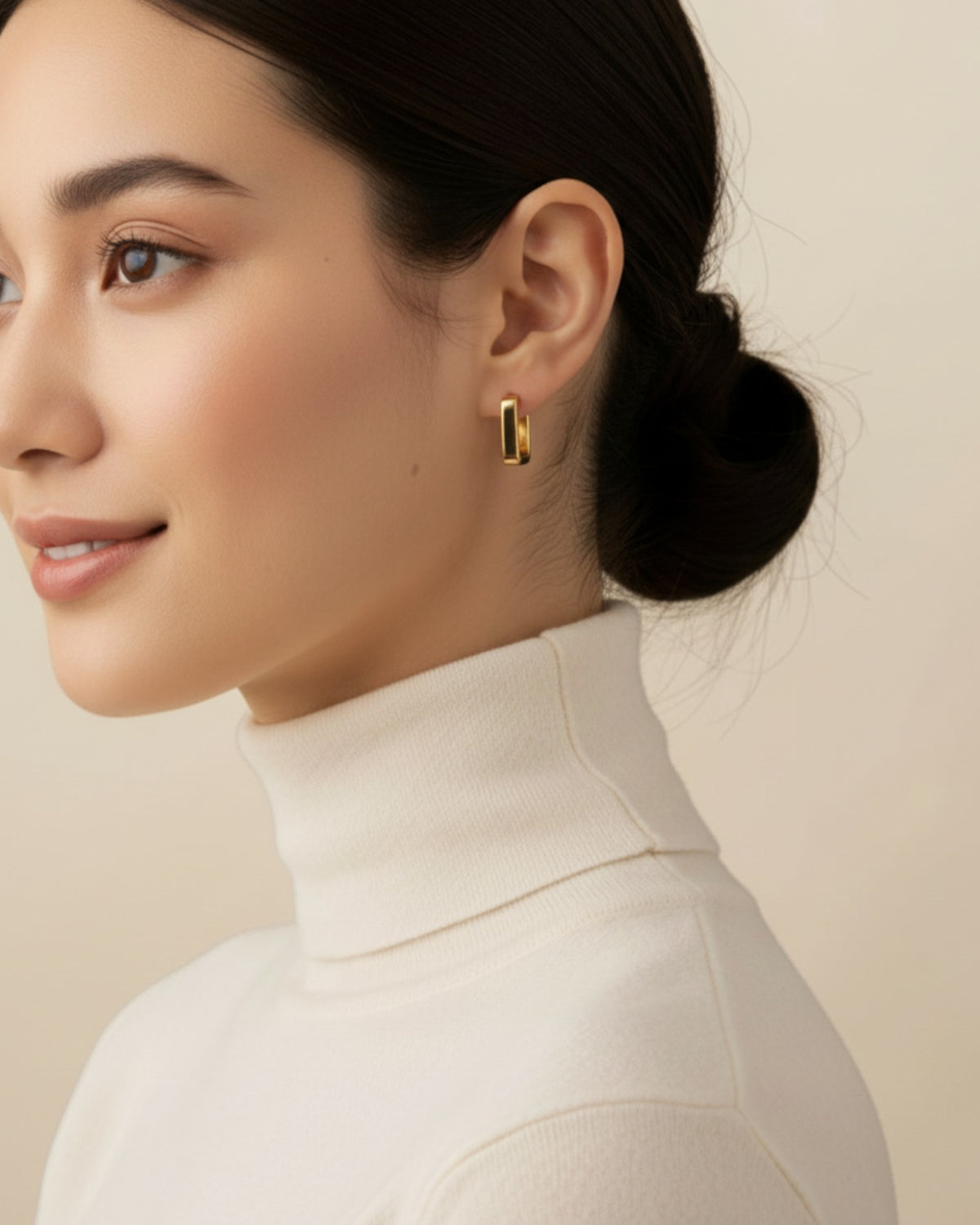 Odonata minimalist geometric semi-square huggie earrings in gold-plated sterling silver.