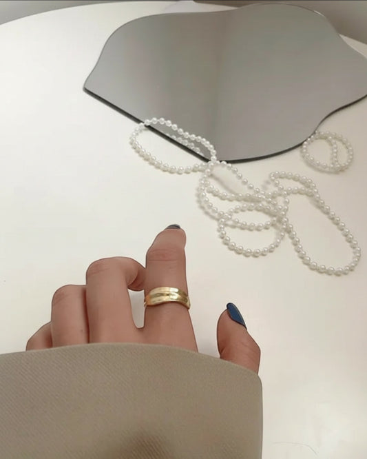 Odonata gold-plated sterling silver organic wave ring, polished finish, adjustable band.