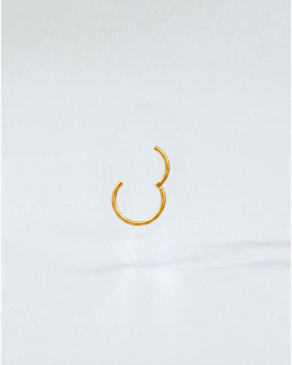Odonata rose gold clicker hoop earring with a 12mm diameter, made of stainless steel with gold plating.